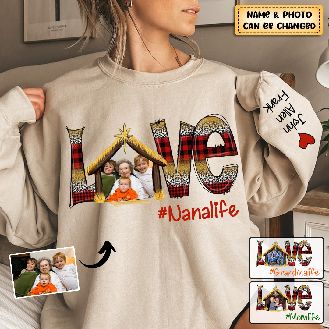 Personalized Love Grandma Life House Photo Christmas Sweatshirt