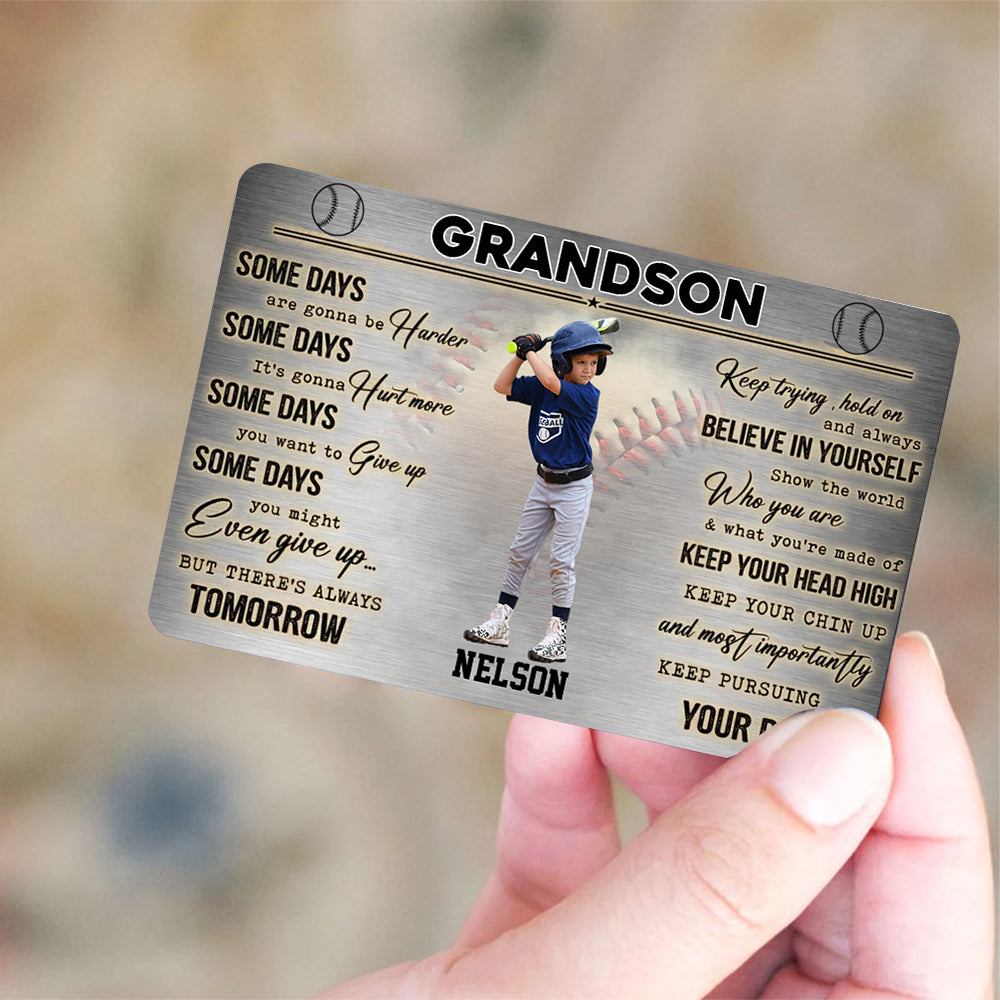 Personalized Baseball To My Son/Grandson-Believe In Yourself Metal Wallet Card