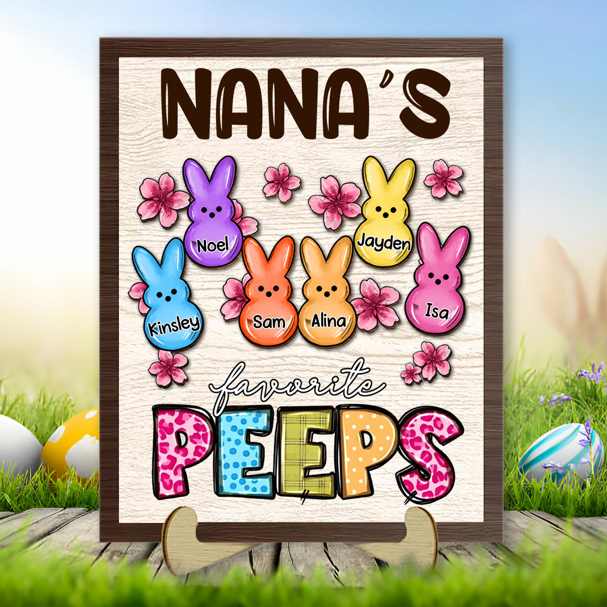 Personalized Grandma's Favorite marshmallow 2 Layers Wooden Plaque With Stand