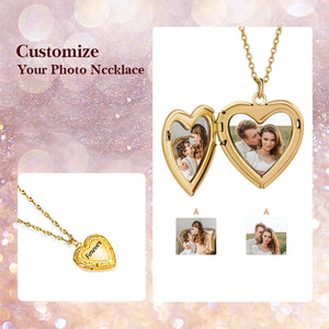 Personalized Photo Gold Vintage Heart Locket Necklace