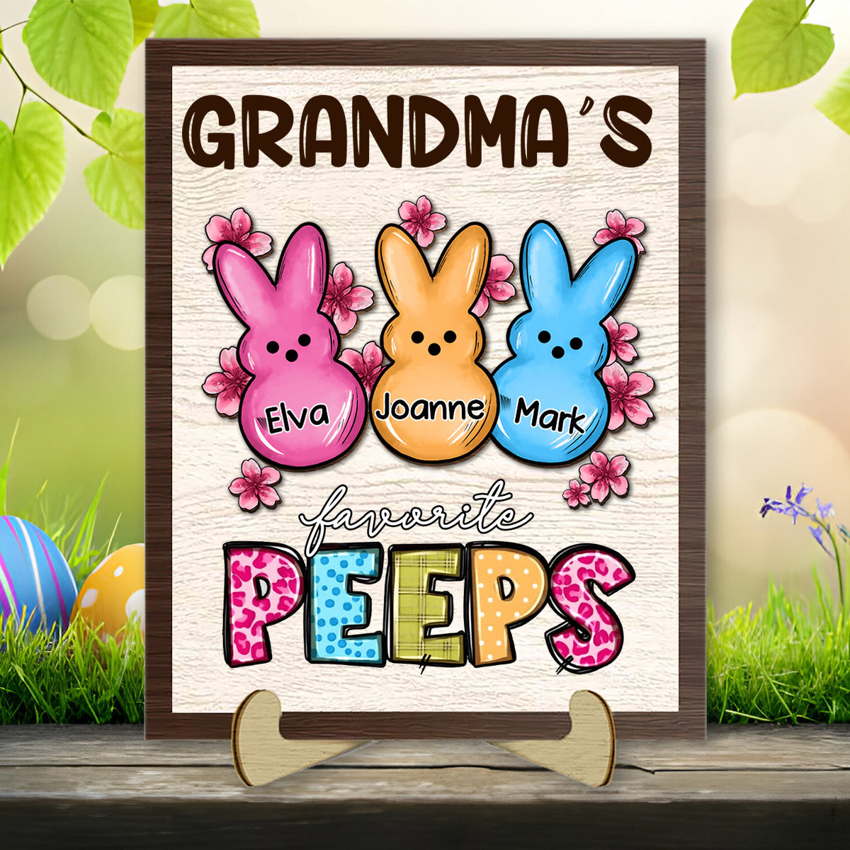 Personalized Grandma's Favorite marshmallow 2 Layers Wooden Plaque With Stand