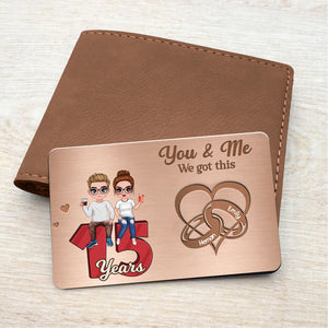 Doll Couple Heart Rings Gift For Him Personalized Metal Wallet Card