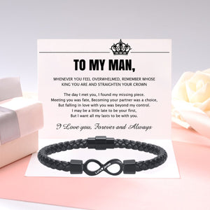 To My Man, Personalized Dual Name Infinity Leather Bracelet