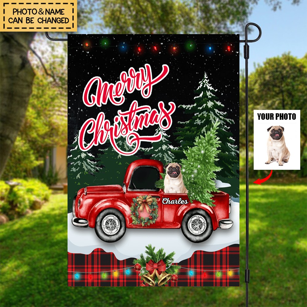 Merry Christmas Pet On Car With Xmas Tree - Personalized Pet Flag
