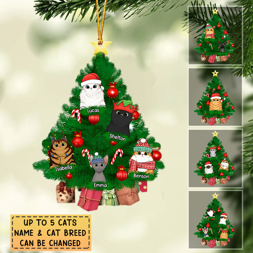 Personalized Christmas Tree Cat Acrylic Ornament-Gift For Cat Lover