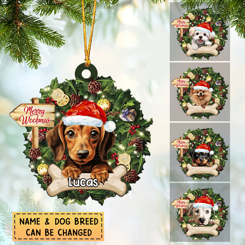 Personalized Merry Woofmas Dog Acrylic Ornament
