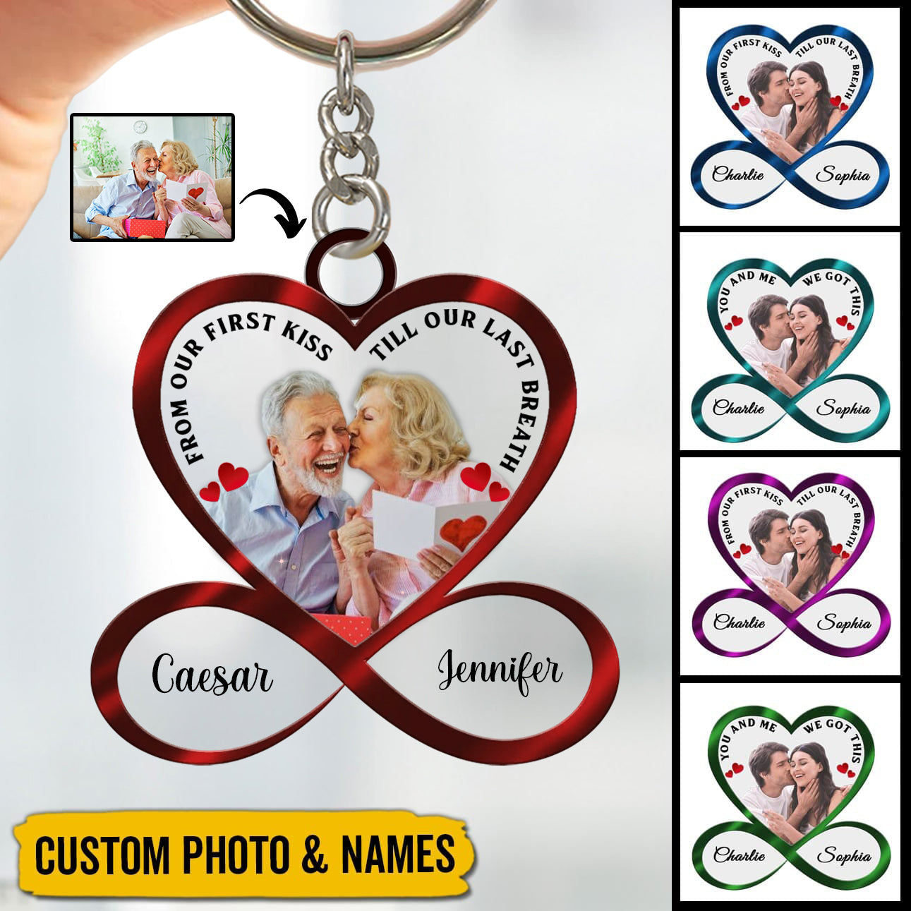 Infinity Heart Couple Custom Photo Personalized Acrylic Keychain - Anniversary Gift For Couple