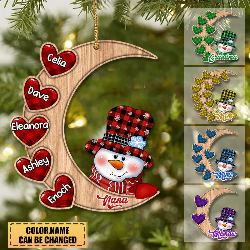 Personalized Christmas Snowman Grandma Sweet Heart Kids On The Moon Acrylic Ornament
