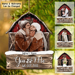 Red Barn Christmas Couple Custom Photo - Personalized Photo Ornament