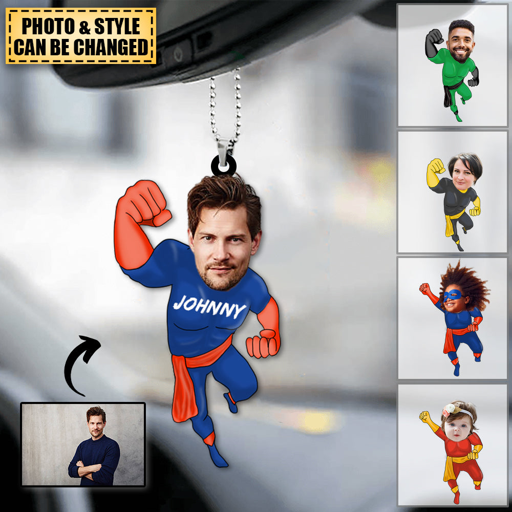 Personalized Photo Superhero Mom Dad Adult And Kids Face Ornament