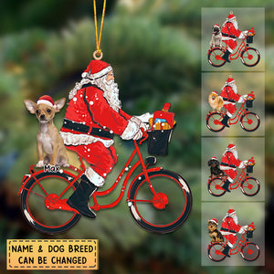 Santa Claus rides a bicycle and a dog Personalized Acrylic Christmas Ornament