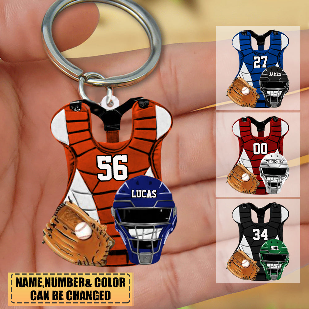 Personalized Baseball Catcher Chest Protector And Helmet Acrylic Keychain