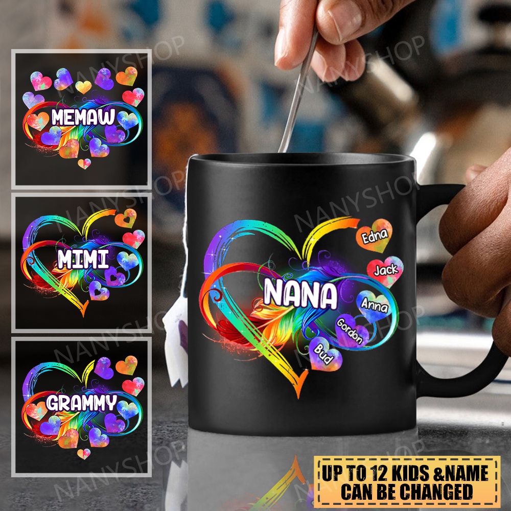 Personalized Grandma Mom Heart Rainbow Mug