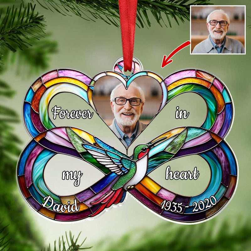 Personalized Upload Photo Heart Infinity Hummingbird, I Am Always With You Ornament