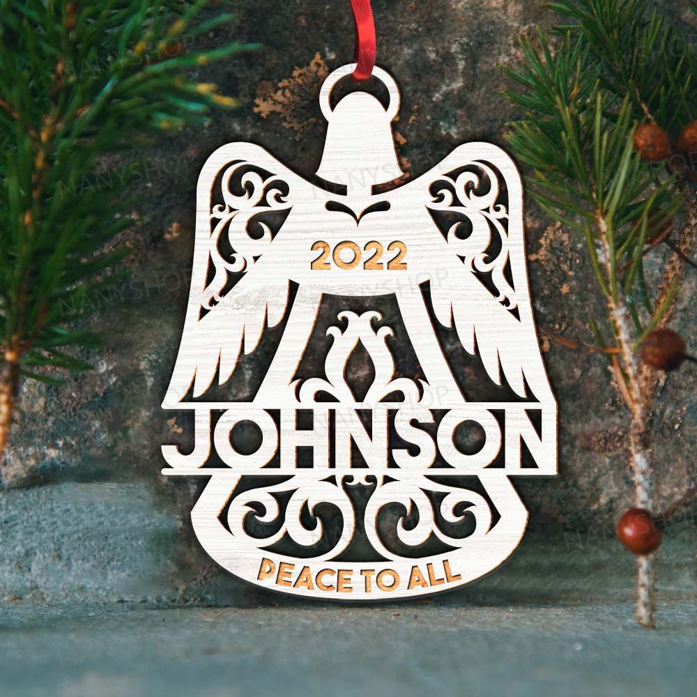 Personalized Memorial Wood Ornament - Angel Wings Bell Shape