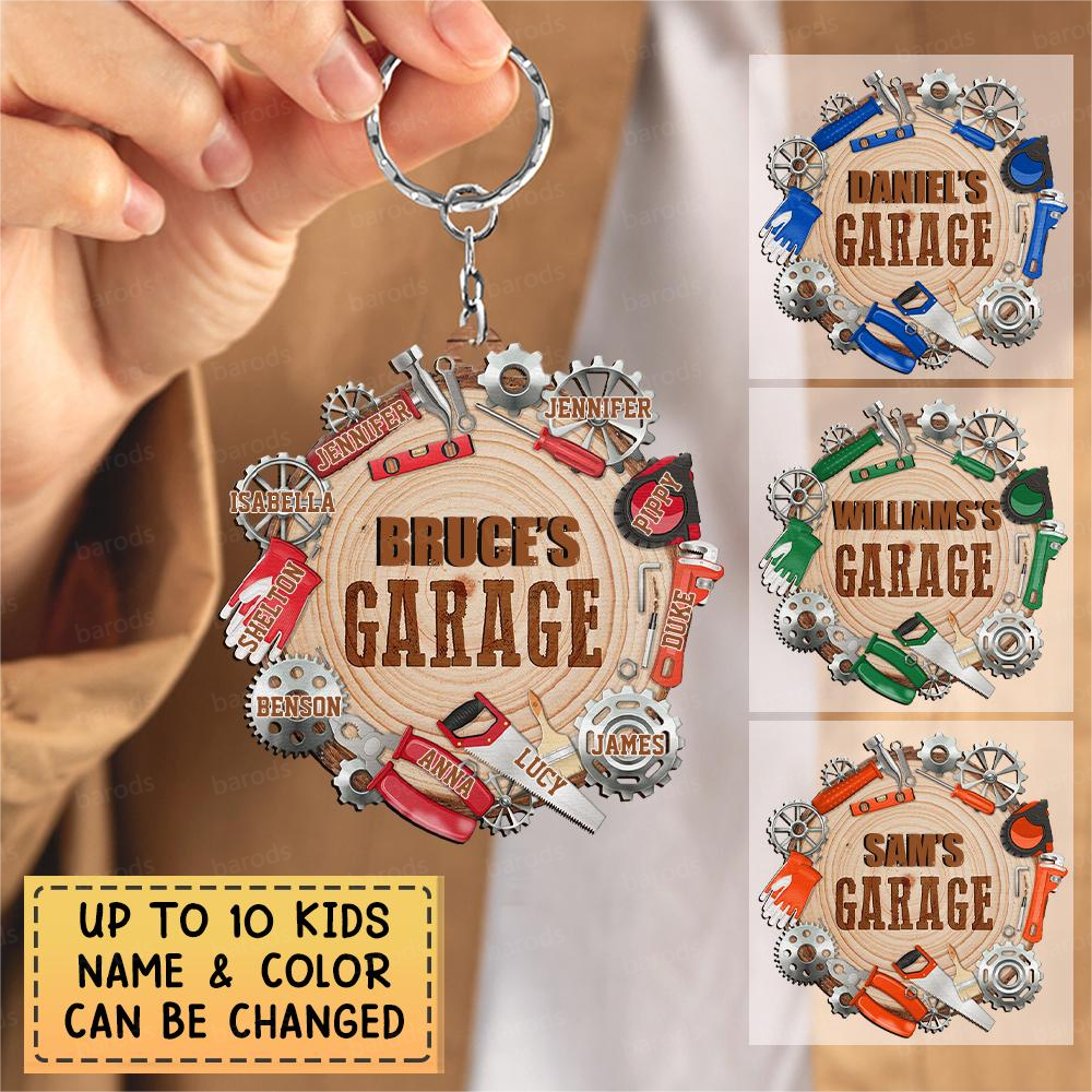 Personalized Two Sided Wood Keychain-Welcome To Dad's Garage/Gift For Dad, Grandpa