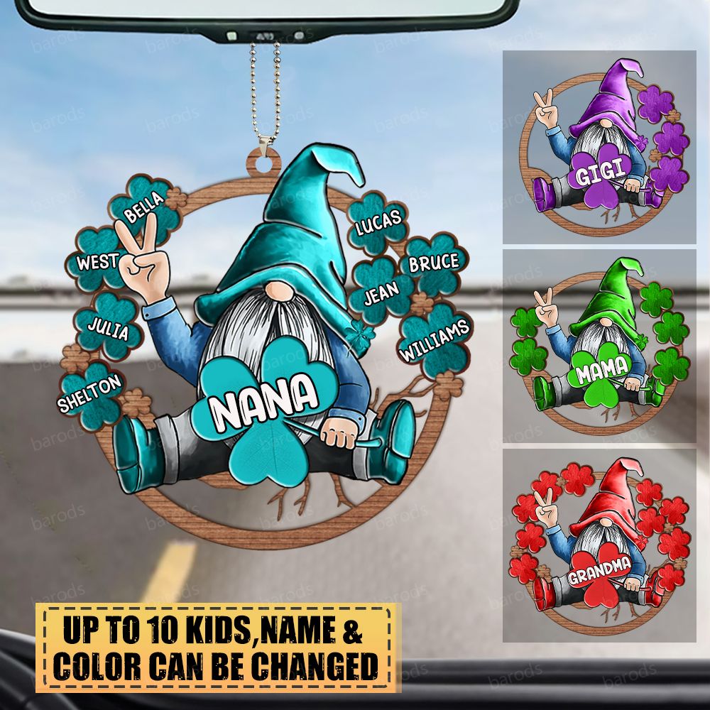 Personalized Custom Mom, Grandma With Clover-Two Sided Wood Ornament