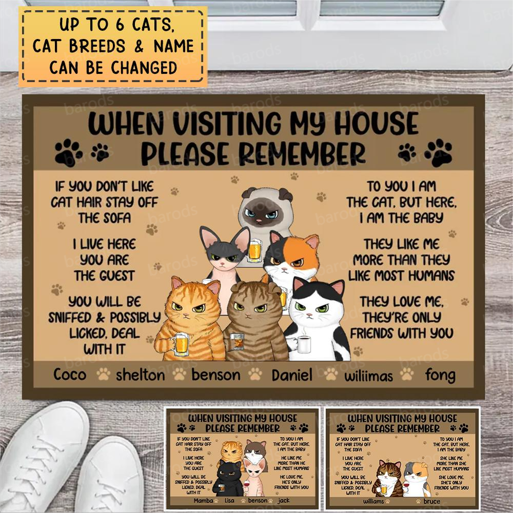 Personalized When Visting My House Please Remember Cat Lovers Welcome Doormat Printed