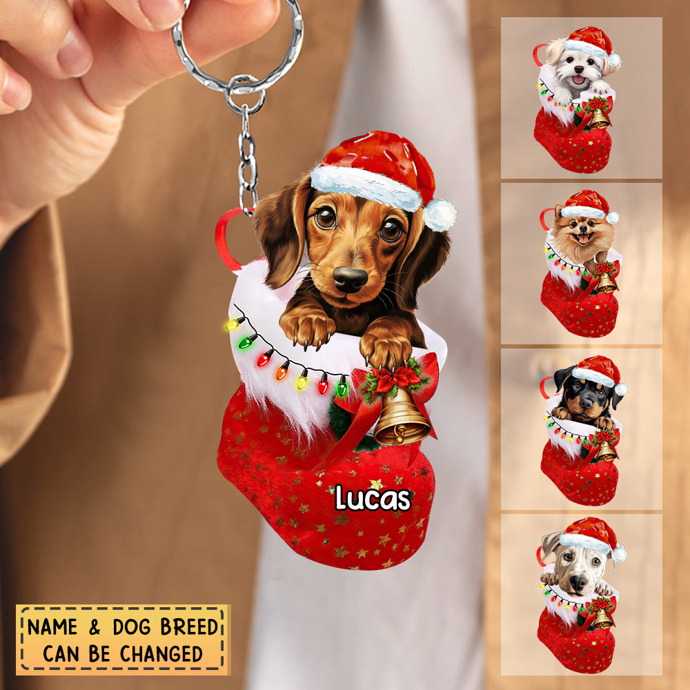 Personalized Christmas Stocking Dog Acrylic Keychain