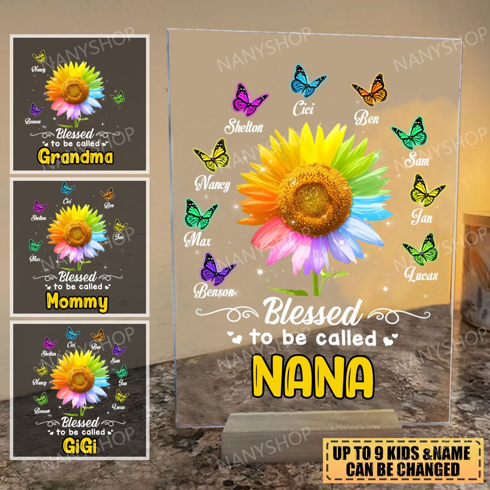 Personalized Blessed Butterfly Sunflower Mom Grandma Acrylic Plaque-Gift For Mom, Grandma