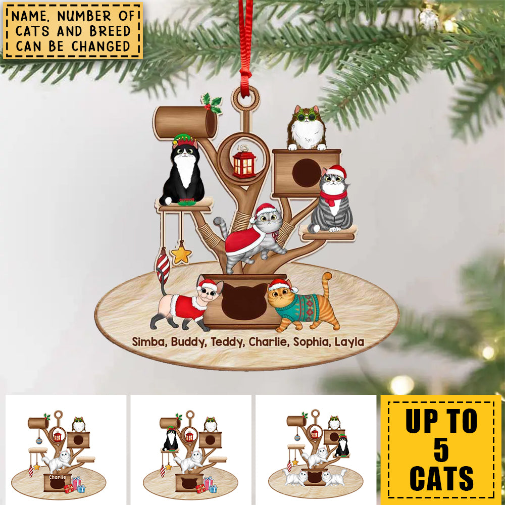 Christmas Fluffy Cat Tower Personalized Acrylic Ornament