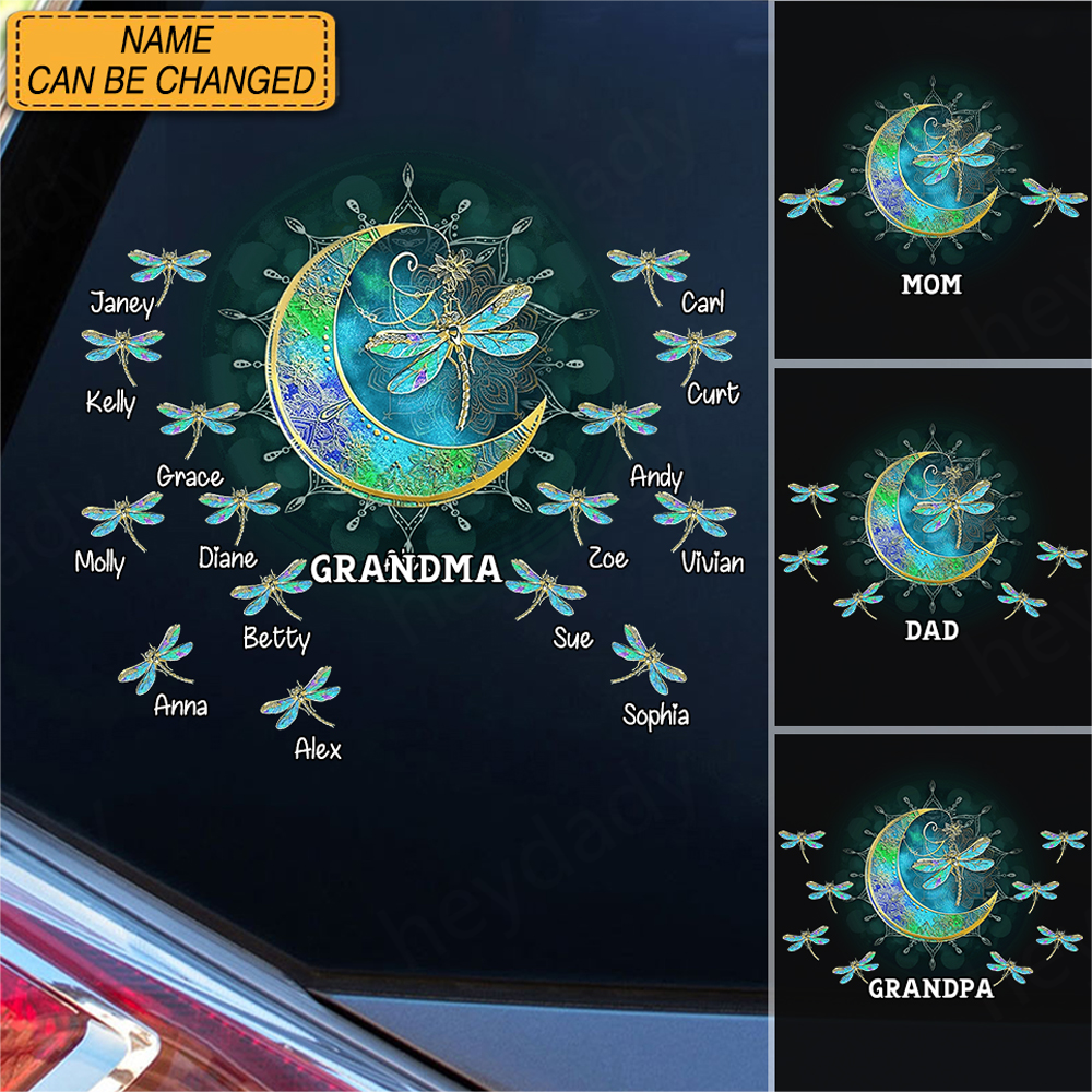 Personalized Grandma/Mom Kids Dragonfly Moon Decal