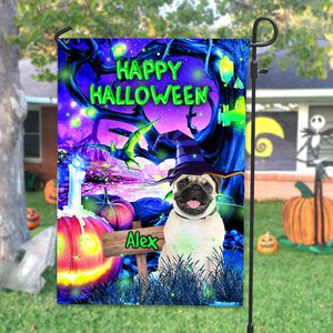 Happy Halloween Personalized Pet Photo & Name Flag Gift For Pet Lovers